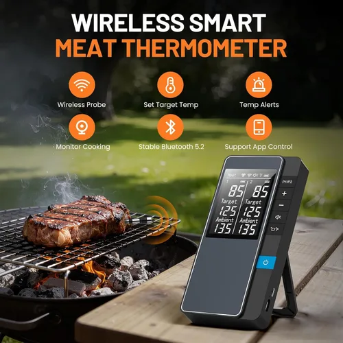 Vista 2 de Termómetro inteligente inalámbrico Bluetooth para carne, control de monitoreo en tiempo real, termómetro digital con aplicación inteligente, 2