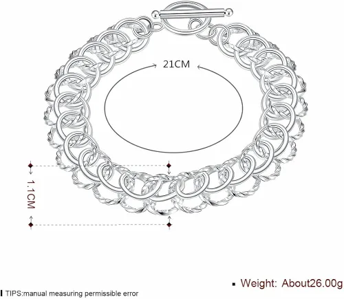 Vista 2 de NA BEAUTY Pulsera con cadena articulada trenzada de 2 capas, de plata, con corte de diamante y lazos polacos, con botón de cierre de 8