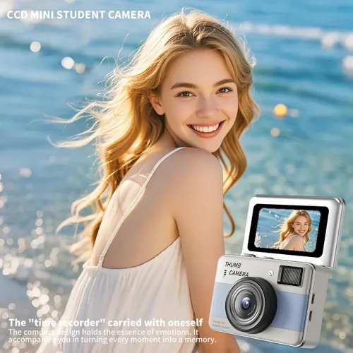 Vista 5 de Mini cámara con llavero – Cámara de pulgar HD, pantalla abatible de 1.47 pulgadas Múltiples modos de disparo y grabación Cámara digital portátil