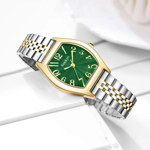 Vista 3 de Reloj en forma de barril para mujer con números arábigos fáciles de leer, reloj de vestir para mujer