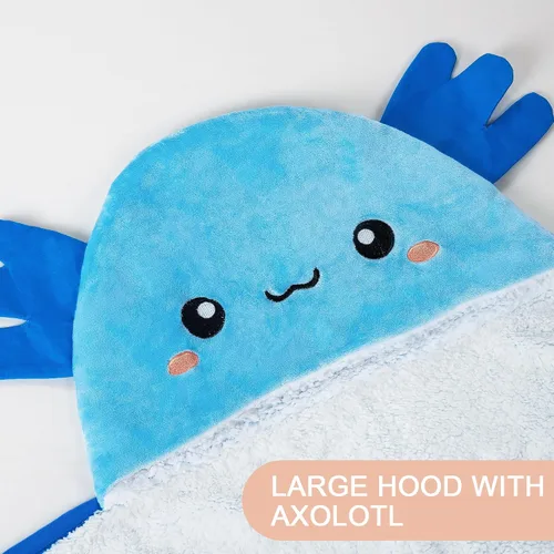 Vista 2 de Axolotl - Manta con capucha para adultos, súper suave, cálida y acogedora manta de franela de vellón y sherpa con capucha - Regalos de ajolote