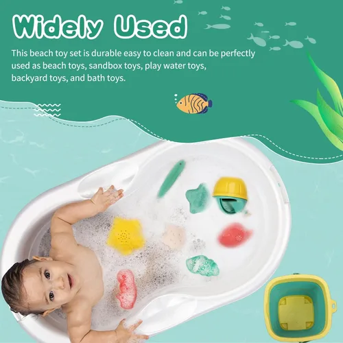 Vista 7 de Juguetes de playa para niños, el juego de juguetes de arena incluye pala de cubo de arena plegable y rastrillo de arena para playa, 12 piezas