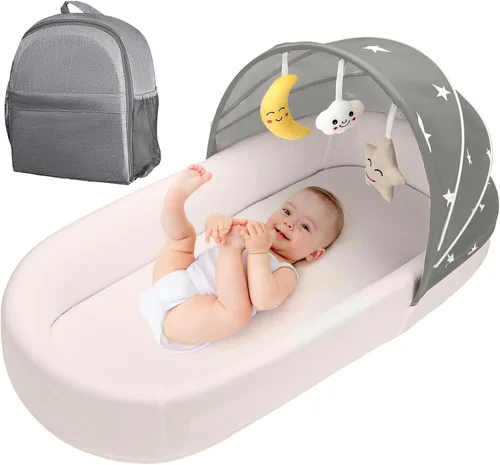 Vista 10 de Cuna portátil para bebé, moisés de viaje para recién nacidos y bebés, adecuado para transporte en interiores y exteriores, ligero, plegable