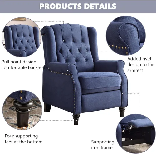 Vista 5 de CANMOV Silla Reclinable de Empuje hacia Atrás, Silla Decorativa, Sillón Reclinable de Mediados de Siglo con Respaldo Alto, Silla Reclinable de Tela