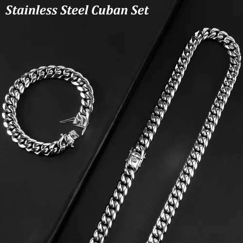Vista 3 de Ronglry Cadena de eslabones cubanos para hombre, cadena de eslabones cubanos de Miami, cadena cubana de plata, cadena de diamantes para hombre