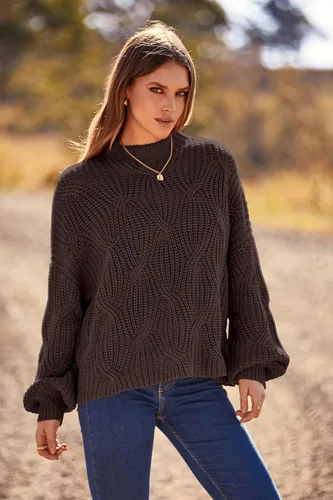 Vista 7 de PRETTYGARDEN Suéteres de otoño de gran tamaño para mujer, estilo casual, cuello redondo, manga larga, tejido trenzado grueso, blusa