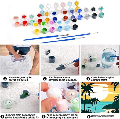 Vista 6 de AOSGEDY Paquete de 4 pinturas por números para adultos y niños principiantes, pintura acrílica DIY de paisaje-playa, kit de pintura por números