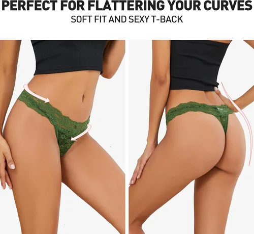 Vista 2 de Riozz Tangas de encaje para mujer, bragas sexys de cintura baja, tangas en T, ropa interior para mujer, paquete de 5, S-XL