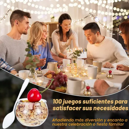 Vista 4 de EBOOT 100 mini tazas de postre de 2 onzas con cucharas, cuenco de plástico de esfera