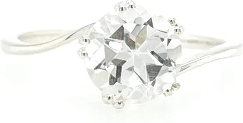 Vista 4 de Natural 2ct White Quartz, Clear Quartz 925 Solid Sterling Silver Ring Size 5.75, 6