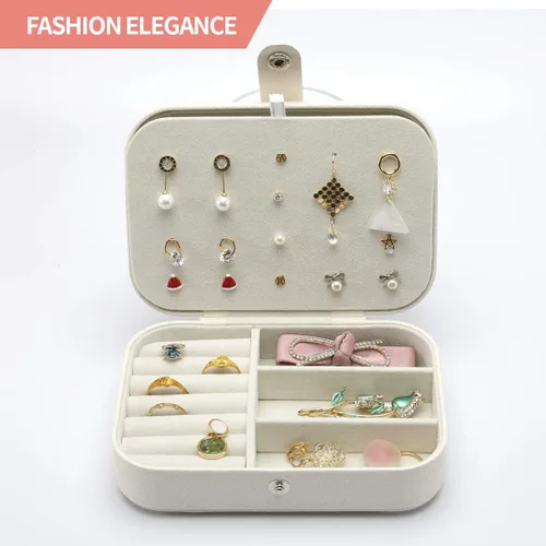 Vista 3 de DerBlue Joyero de viaje, caja de joyería pequeña, caja de joyería de viaje portátil, organizador de almacenamiento para anillos y aretes