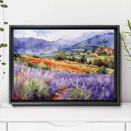 Vista 6 de Fields of Lavender, Watercolor Provence Landscape and Lavender Field - Watercolor Painting of Serene Beauty