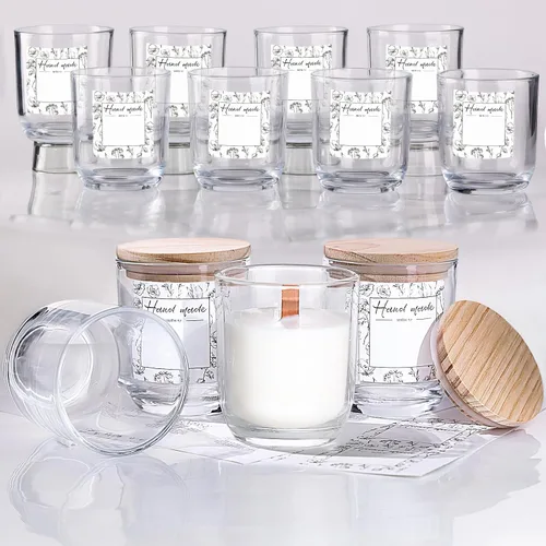 Vista 12 de LETINE 12 tarros de vela de vidrio ámbar de 8 onzas con tapas, kit de fabricación de velas de primera calidad, recipientes herméticos con tapas