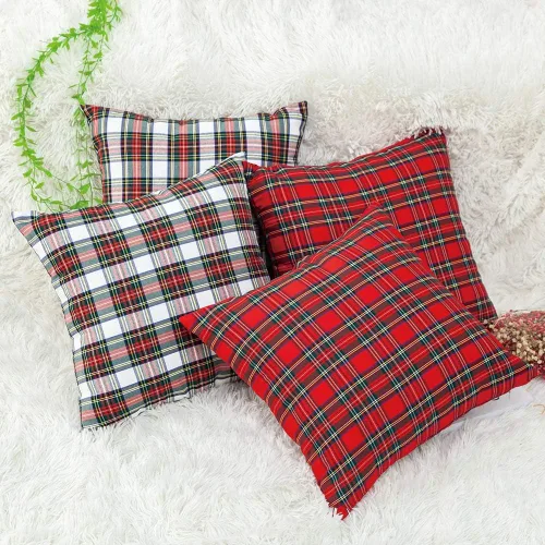 Vista 4 de Paquete de 2 fundas de almohada de cuadros rojos para decoración navideña, fundas de almohada a cuadros de búfalo, fundas de almohada de tartán