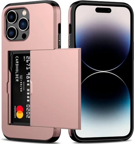 Vista 31 de Nvollnoe Funda para iPhone 14 con tarjetero [almacena 5 tarjetas] Funda tipo cartera de doble capa resistente a prueba de golpes con ranura oculta
