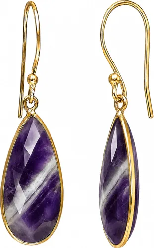 Vista 19 de Gempires - Aretes largos de gota con piedras preciosas facetadas para mujer