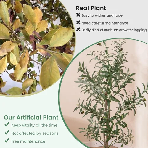 Vista 8 de GOFLAME Paquete de 2 olivos artificiales, árbol de seda de olivo sintético en maceta de 4.5 pies con ramas y frutas realistas, plantas verdes falsas