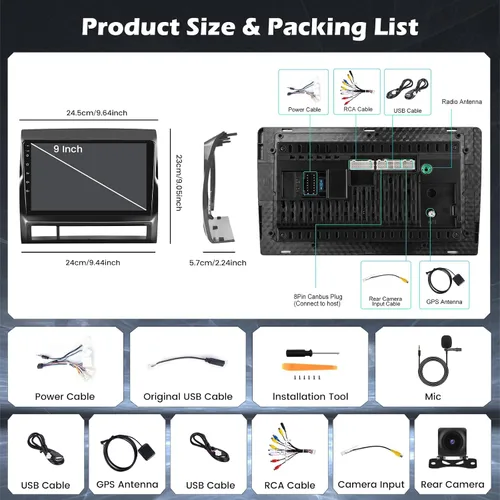 Vista 9 de [5G WiFi DSP 4+64G] Hikity Android 15 Estéreo para automóvil para Toyota Tacoma 2005-2015 con Carplay Android Auto, pantalla táctil IPS de 9
