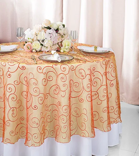 Vista 11 de Manteles de organza bordados redondos de 90 pulgadas, manteles de organza para bodas, fiestas, banquetes, eventos, color verde manzana
