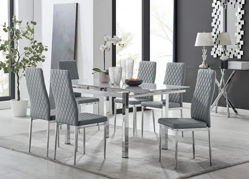 Vista 11 de Furniturebox UK Enna - Mesa de comedor extensible de cristal blanco y 6 sillas Milan (6 sillas capuchino)