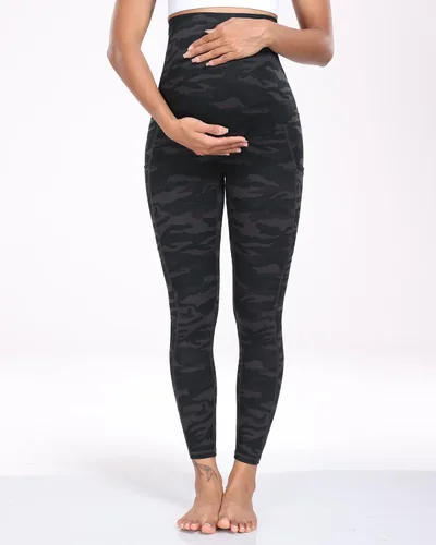Vista 31 de WHOUARE Leggings de maternidad sobre el vientre con bolsillos para mujer, cintura alta, entrenamiento, pantalones de yoga