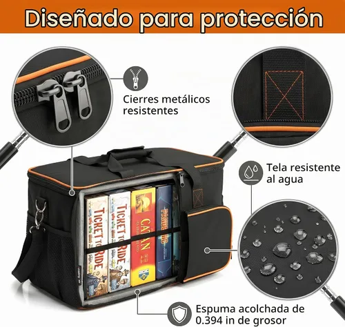 Vista 5 de Bolsa de juego de mesa con múltiples bolsillos, bolsa convertible y transporte de hombro, incluye 5 bandas elásticas para caja, 20.5 x 12.6 x 12.6