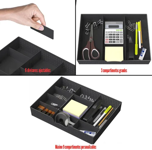 Vista 3 de Simple Houseware - Bandeja organizadora con 9 compartimentos ajustables, color negro