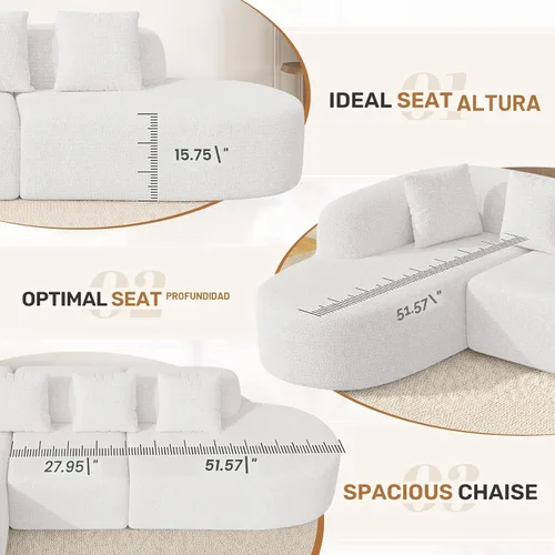 Vista 4 de Sofá modular modular de 114 pulgadas para sala de estar, moderno sofá modular con diván, sofá seccional en forma de L, no requiere montaje, beige