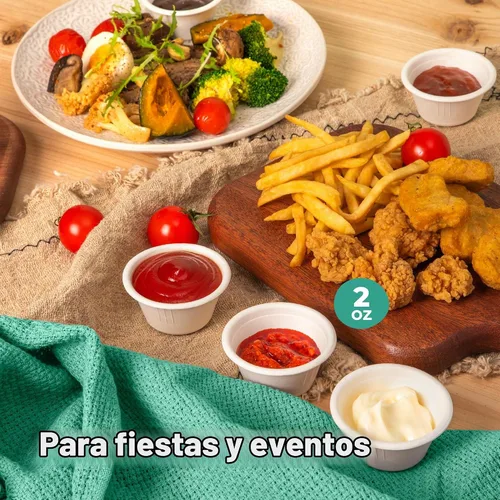 Vista 7 de Fit Meal Prep [Paquete de 100] Vasos desechables compostables para condimentos y muestras de 2 onzas, tazas biodegradables de fibra de bagazo