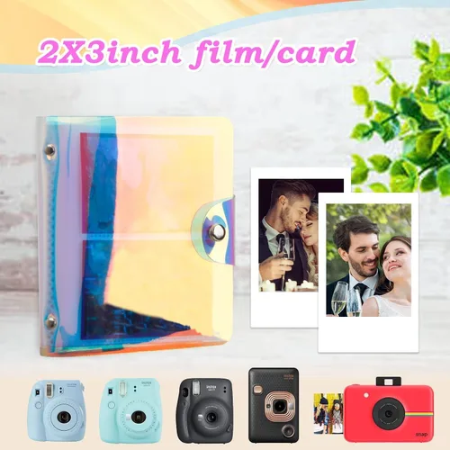 Vista 3 de Paquete de 2 mini álbumes de fotos holográficos de 64 bolsillos, soporte portátil para tarjetas fotográficas Kpop para Fujifilm Instax Mini