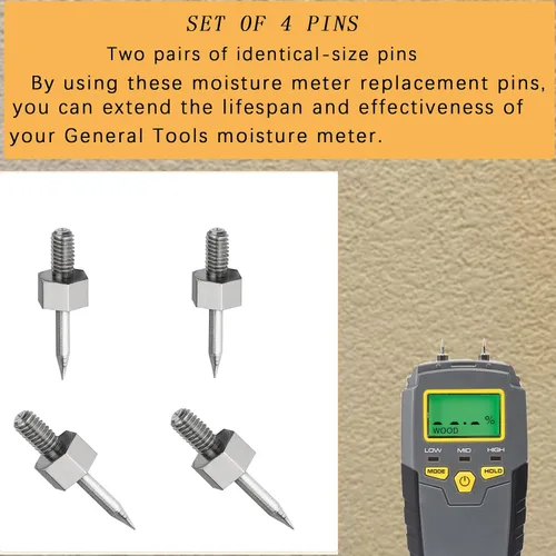 Vista 3 de Pasadores de repuesto PIN3 para medidor de humedad de rosca para General Tools MMD4E, RHMG650 y RHMG700DL accesorios para medidor de humedad