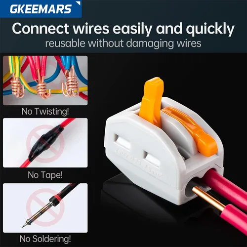 Vista 2 de 50 conectores de cable de palanca, conectores de empalme compactos para cables flexibles trenzados sólidos (2 conductores-naranja)