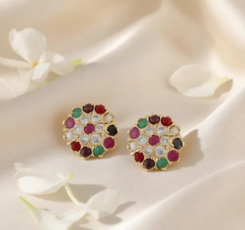 Vista 2 de Efulgenz Aretes indios para mujer, joyería india, multicolor, circonita cúbica, aretes de tuerca para mujer Varios