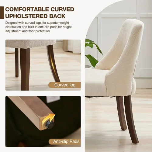 Vista 6 de UVV Juego de 2 sillas de comedor de madera, sillas de comedor modernas de mediados de siglo tapizadas en tela para cocina y comedor, silla de cena
