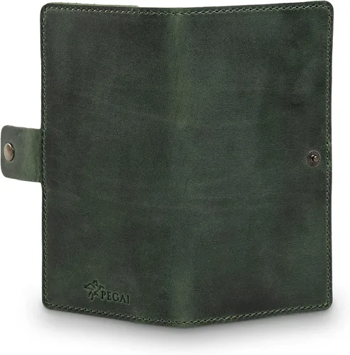 Vista 6 de PEGAI Handmade Minimalist Design Checkbook Cover 100% Distressed Full Grain Horse Leather Checkbook Wallet Business Checkbook Binder Clark