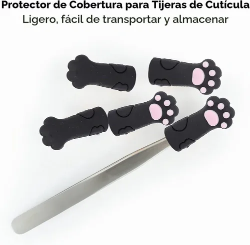Vista 4 de 5 protectores de tijeras de cutícula, con forma de gato, silicona para recortar cutículas, funda protectora para uñas de los pies, pinzas