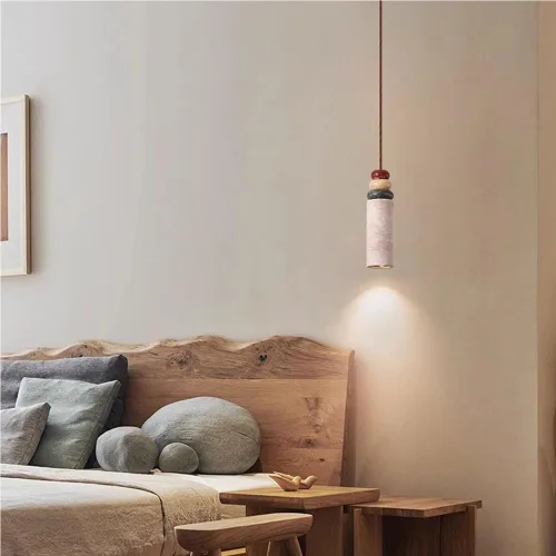 Vista 3 de Modern Bedroom Pendant Lights Fixtures Japanese Style Cylinder Hanging Lamp Vintage Yellow Cave Stone Chandeliers for Living Room Staircase Hallway
