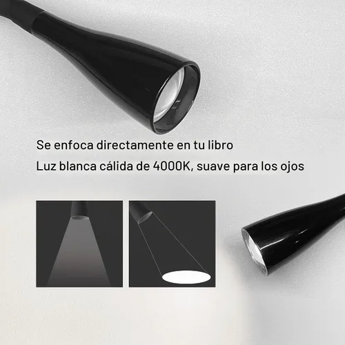 Vista 6 de Luz de lectura de pared, lámpara de libro para leer en la cama, lámpara de lectura moderna con salida USB y control táctil, 5 luces LED regulables