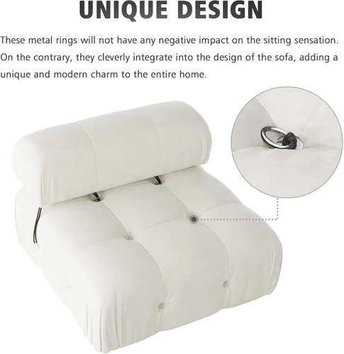 Vista 3 de Sofá modular seccional, sofá de terciopelo, asiento medio, beige