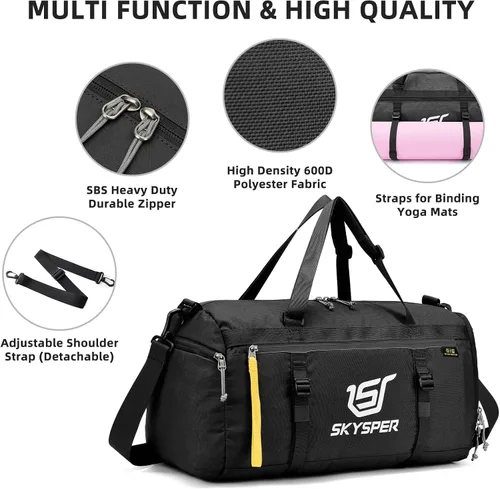 Vista 4 de SKYSPER Bolsa de deporte pequeña para gimnasio para hombres y mujeres, bolsa de viaje para llevar durante la noche para el fin de semana, natación