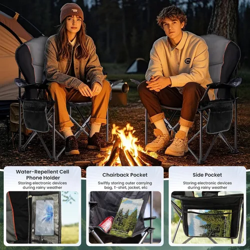 Vista 5 de Sillas plegables de camping para adultos, sillas de césped acolchadas con respaldo alto para exteriores con soporte lumbar y soporte para tazas