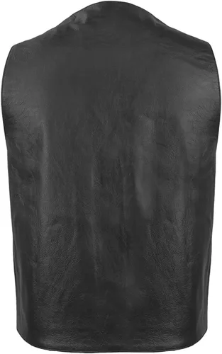 Vista 4 de First Mfg Co - Gun Runner - Chaleco de cuero para motocicleta para hombre, estilo occidental, estilo vaquero, con un panel en la espalda, cuello en V