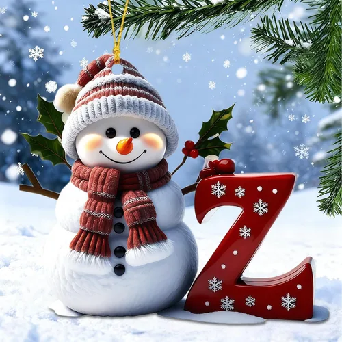 Vista 30 de Adornos de muñeco de nieve de Navidad, linda decoración de árbol de Navidad en forma de letra personalizada colgante, adorno colgante de bricolaje