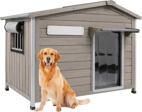 Vista 12 de PetsCosset Casa para perros al aire libre de 20.5 pulgadas de largo con techo de asfalto impermeable para perros pequeños a medianos, perrera grande