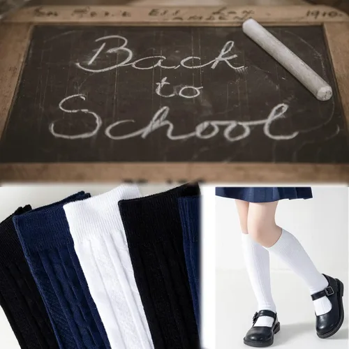Vista 7 de Calcetines altos hasta la rodilla para niñas, punto trenzado, acanalados, para uniforme escolar, paquete de 36, calcetines de tubo sin costuras