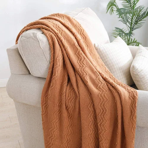Vista 2 de Bourina Manta de punto decorativa con textura, unicolor y suave, para sofá, 50 x 60 pulgadas, almendra Knitted Throw Blanket 50x60 Inches, Soft