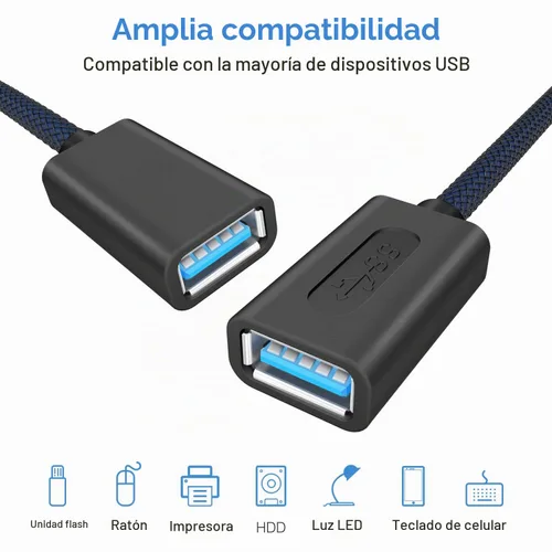 Vista 2 de ANDTOBO Cable de extensión USB 3.0 hembra a hembra, cable de acoplador USB 3.0 tipo A, azul marino, 3.3 pies