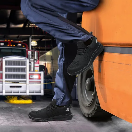 Vista 7 de Zapatos de punta de acero para hombres y mujeres, cómodos, ligeros, zapatos de seguridad para el trabajo, a prueba de pinchazos, antideslizantes