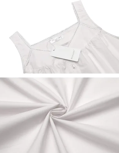 Vista 5 de Ekouaer Camisón de algodón para mujer, sin mangas, ropa de dormir suave, ropa de dormir con tirantes anchos, ropa de dormir