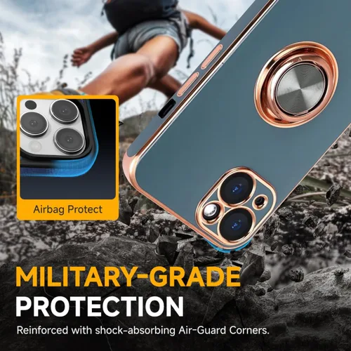 Vista 7 de Funda diseñada para iPhone 13, soporte de anillo giratorio de 360° integrado, soporte magnético, silicona suave, cubierta protectora ultra delgada